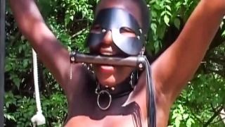 African lady tied BDSM outdoor in forest hardcore humil